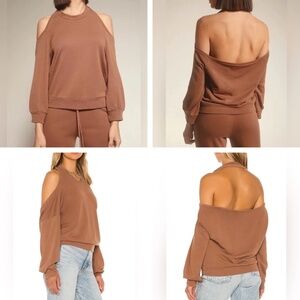Lanston Halter Open Shoulders and Back Pullover Top/Sweatshirt Pecan Size S